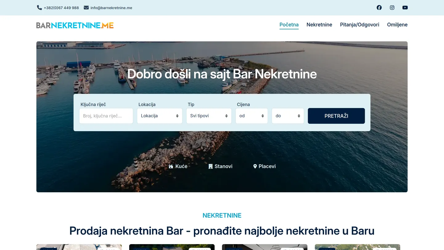 Bar Nekretnine — sajt